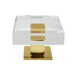 May include: Square clear acrylic cabinet knob with a gold metal base and a gold metal insert.