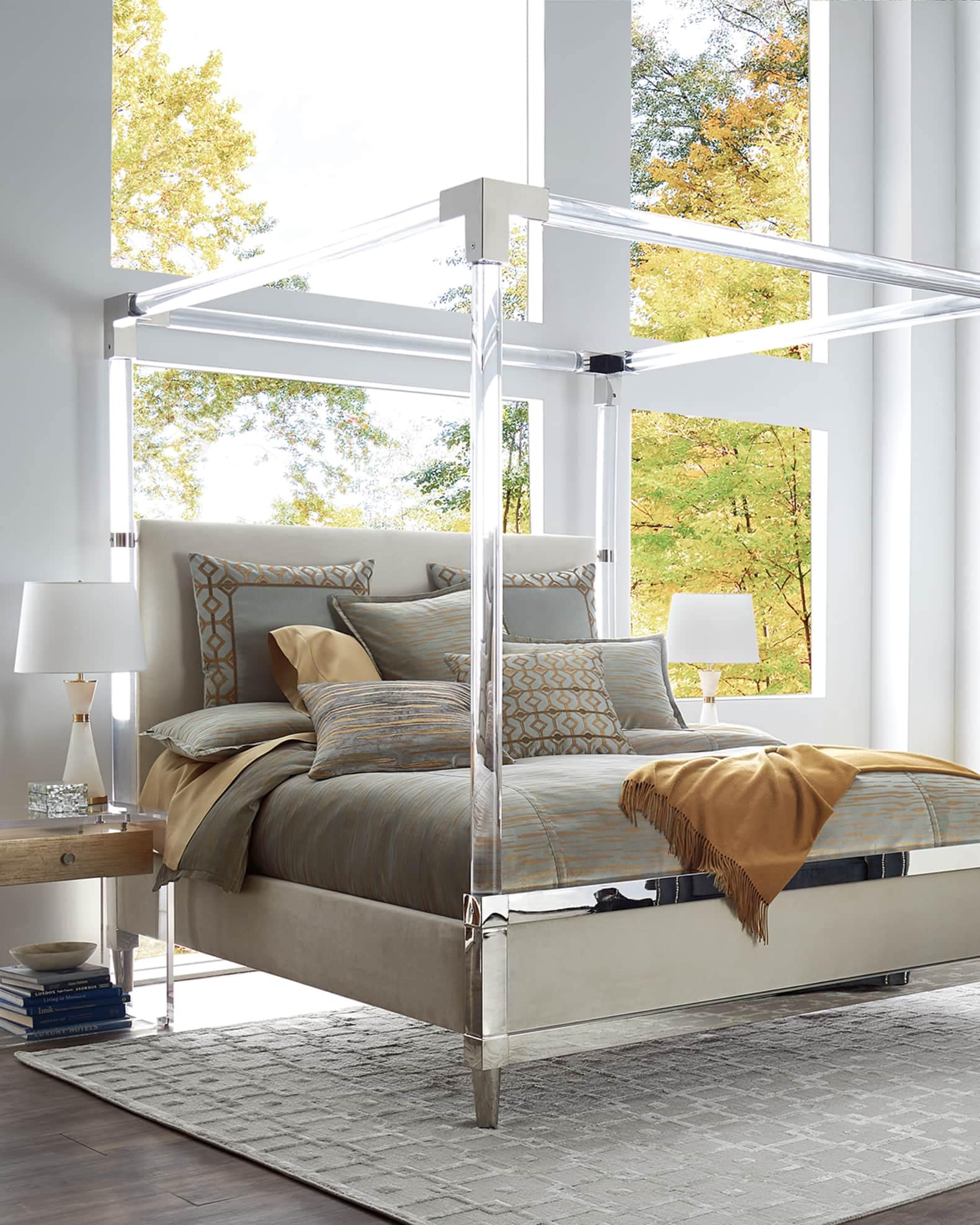 Acrylic Canopy Upholstered Bed Etsy UK