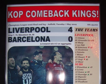 Liverpool 4 Barcelona 0 - 2019 Champions League semi-final - souvenir print