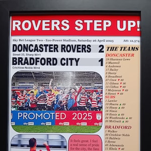 Doncaster Rovers 2 Bradford City 1 | 2025 League Two | Doncaster promoted | Souvenir Print Poster Gift