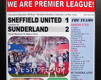 Sheff Utd 1 Sunderland 2 - 2025 Championship play-off final - Sunderland promoted - souvenir print