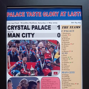 Crystal Palace 1 Man City 0 | 2025 FA Cup Final | Souvenir Print Poster Gift