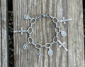 Miraculous Medal/Cross Charm Bracelet