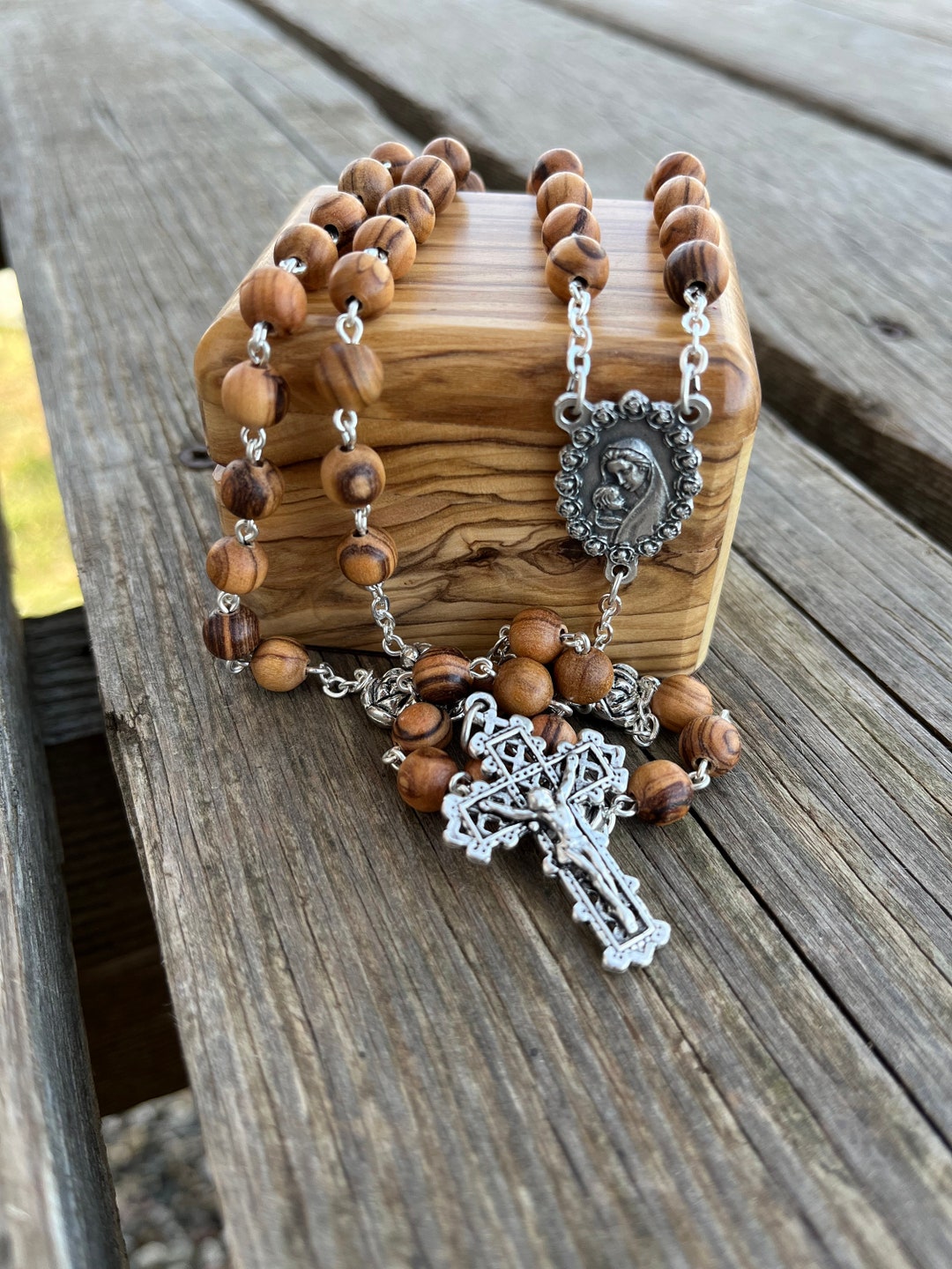 Olive Wood Rosary/box Set - Etsy