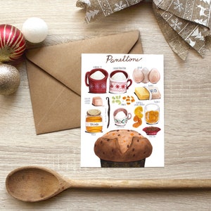Illustrated Christmas Post Card "PANETTONE" ingredients