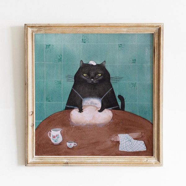 PEPE THE BAKER Art Print, Black Cat, Baker Cat