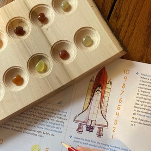 Wooden Ten Frame, Counting Board, Montessori Math, Sorting Tray With Counting Stones.