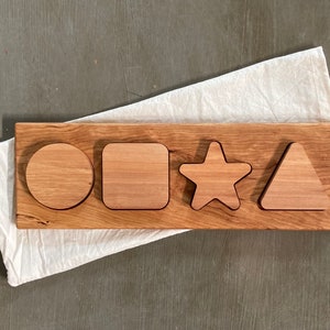 Wooden Shapes Puzzle For Toddler and Babies - Toddler Gift - 4 Shape Puzzle - Christmas - Preschool - Birthday