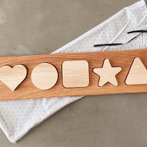 Handmade Wooden Shape Puzzle with Heart for Babies and Toddlers | Educational Keepsake Puzzle with 5 Simple Shapes | Safe, Durable Puzzle