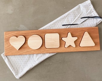 Handmade Wooden Shape Puzzle: Maple & Cherry Educational Toy
