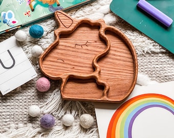 Wooden Unicorn Toddler Plate - Sorting and Sensory Tray - Montessori - Waldorf