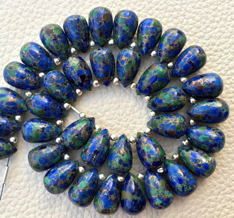 3 Matched Pair 12x8mm size.Superb Item at Low Price SAPPHIRE BLUE Copper Turquoise Smooth Drops Shape Briolettes