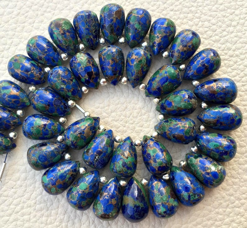 3 Matched Pair 12x8mm size.Superb Item at Low Price SAPPHIRE BLUE Copper Turquoise Smooth Drops Shape Briolettes