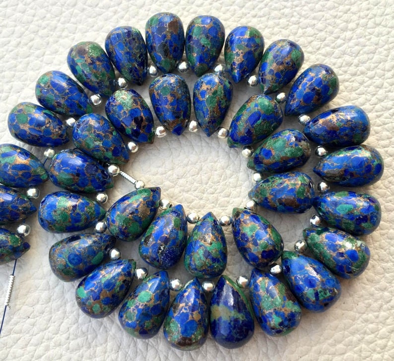 3 Matched Pair 12x8mm size.Superb Item at Low Price SAPPHIRE BLUE Copper Turquoise Smooth Drops Shape Briolettes