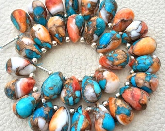 3 Matched Pair 12x8mm size.Superb Item at Low Price SAPPHIRE BLUE Copper Turquoise Smooth Drops Shape Briolettes