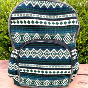 Blue Green Tribal Geometric Shape Backpack Size Large