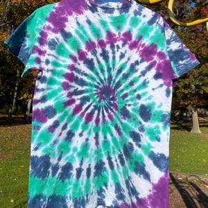 Medium Purple, Blue and Green Spiral Tie Dye T-Shirt