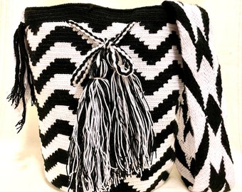 Black & White Wayuu Mochila Bag Large Size