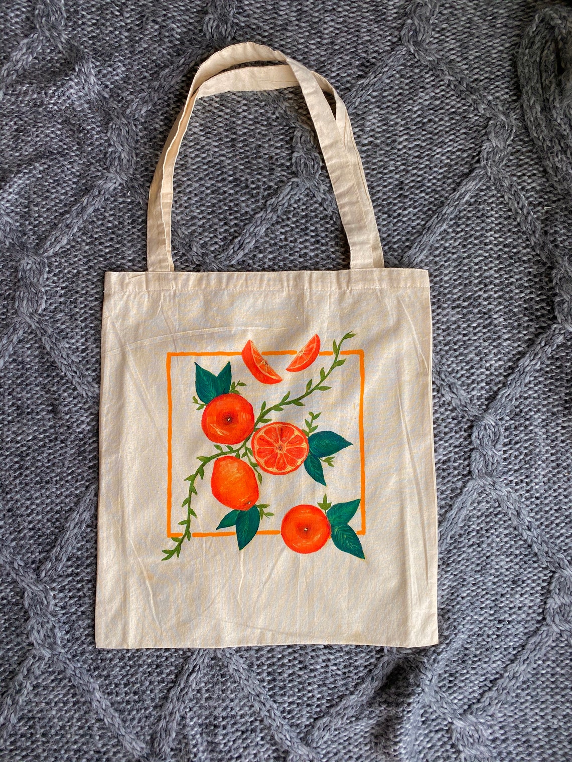 Aesthetic Hand Painted Reusable Cotton Tote Bag: Orange | Etsy