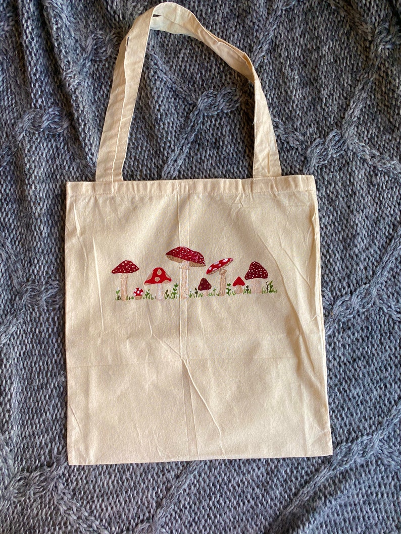 Aesthetic Cottage Core Mushrooms Hand Painted Cotton Tote Bag | Etsy