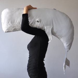 Giant whale, stuffed mascot made of cotton, white, pillow, toy, decor,