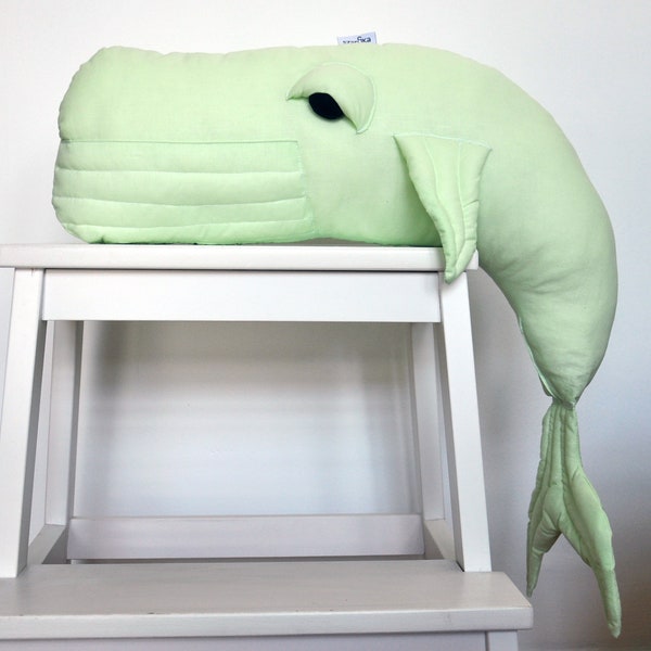 Whale, toy, decor, pillow, stuffed mascot made of cotton, colour: light green