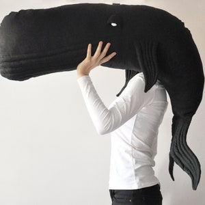 Giant whale, stuffed mascot made of cotton, black with white eyes, pillow, toy, decor