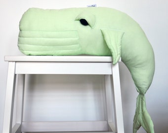 Whale, toy, decor, pillow, stuffed mascot made of cotton, colour: light green