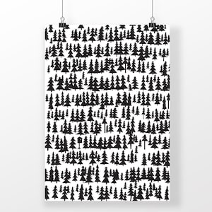 Poster Forest, Forest prints, Black and white prints, minimalist wall art