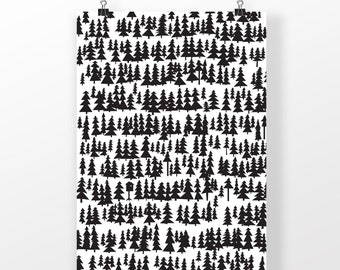 Poster Forest, Forest prints, Black and white prints, minimalist wall art