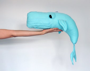 Whale, toy, decor, pillow, stuffed mascot made of cotton, colour: light blue
