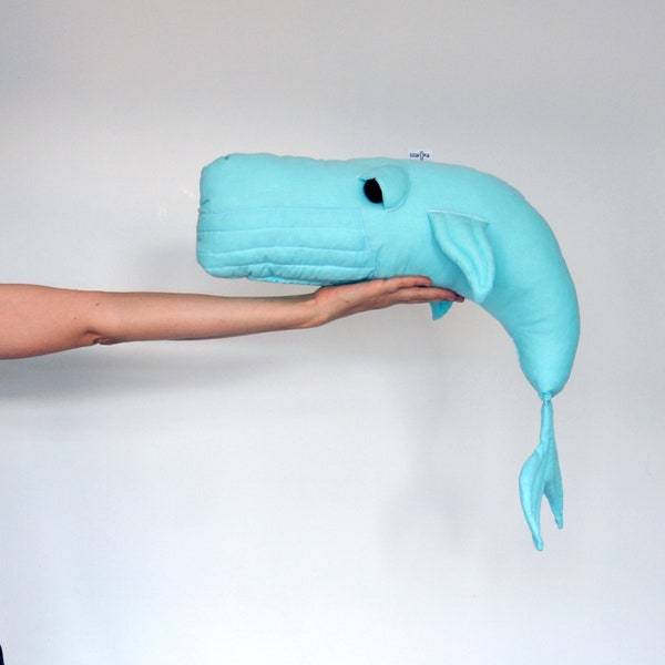 Whale, toy, decor, pillow, stuffed mascot made of cotton, colour: light blue