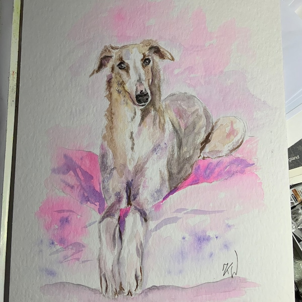 Barsoi Windhund Original Aquarell Geschenk Hundeliebhaber Hunde Kunst