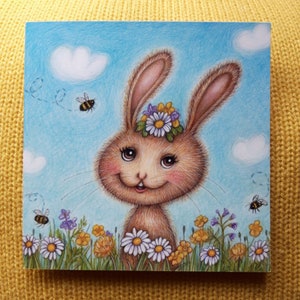 Bonny Bunny © Anthea Whitworth 2016. Tarjeta de bellas artes, en blanco por dentro, a partir del dibujo original a lápiz.