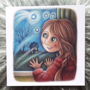 Doe een wens! © Anthea Whitworth 2011. Kerstkaart, 14 x 14 cm, blanco binnenkant, vallende ster