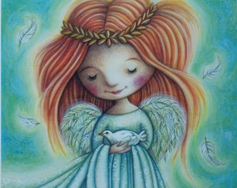 Peace giclee print © Anthea Whitworth 2017.  One of four Angel images,   8 x 10 inches, from original coloured pencil drawing.