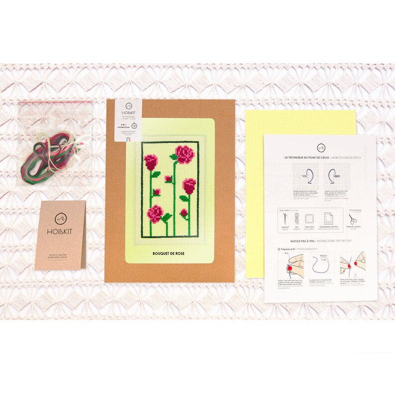 Cross-stitch kit Bouquet of Roses on yellow Aida fabric image 2