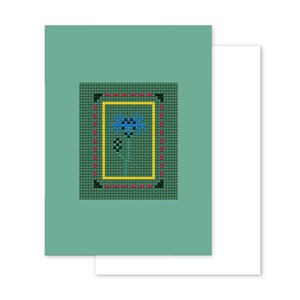 Mini carte à broder verte avec broderie bleuet intégrée + enveloppe kraft