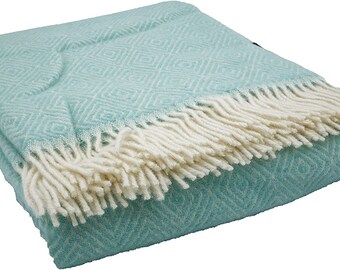 Blanket Fair Deluxe pure wool | 100% wool with fringed borders (turquoise)