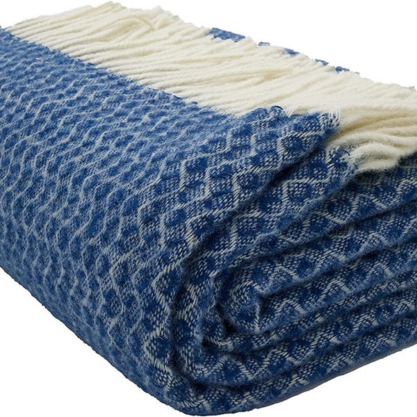 Wohndecke Fair Deluxe Wolle pur | 100% Wolle mit Fransenborde (Bijou Blue)