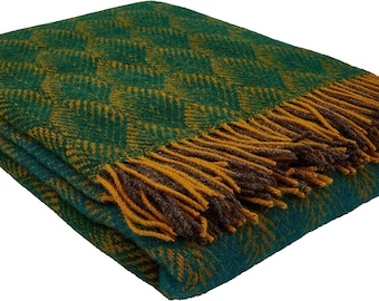 Blanket Fair Deluxe pure wool | 100% wool with fringed borders (green/brown/rust brown)