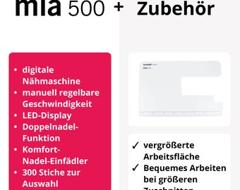 GLAESERhome mia500 Starter Bundle | mia500 Nähmaschine + Anschiebetisch |