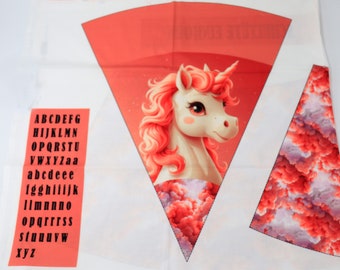 School cone fabric panel - Unicorn / Pink