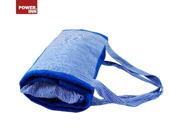 POWER INN beach towel bag approx. 95 x 178 cm | Blue / Blue | 3-in-1 beach towel with integrated pillow and bag