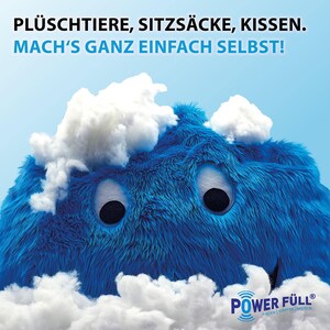 May include: A blue fuzzy monster with large eyes peeking out from behind white fluffy clouds. The text "POWER F&Uuml;LL&reg;" is visible in the lower right corner of the image. The text "FULLEN | STOPFEN | BASTELN" is below the logo.