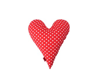 POWER INN Herzkissen klein - Rot mit weißen Punkten | ca. 30x35cm | Geschenk zur Hochzeit, Muttertag oder Valentinstag | Dekokissen und Kusc