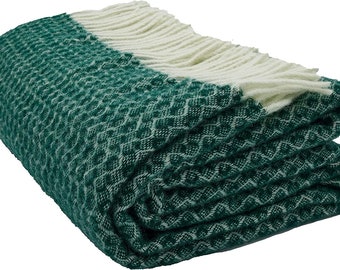 Wohndecke Fair Deluxe Wolle pur | 100% Wolle mit Fransenborde (Evergreen)