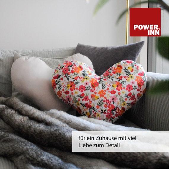 POWER INN Herzkissen groß | Hellgrau | Dekokissen | Kuschelkissen | Herz | Geschenk
