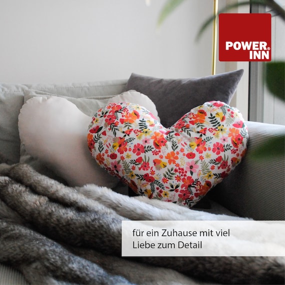 POWER INN Herzkissen groß | Rot mit weißen Punkten | Dekokissen | Kuschelkissen | Herz | Geschenk