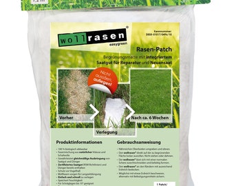 GLAESER wool lawn 1.20 m2 patch | 100% biodegradable greening mat | lawn mat | sports lawn made of viscose, sheep's wool, fertilizer and Sa